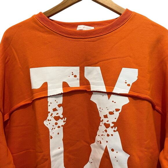 CES FEMME Raw Edge Fleece Sweatshirt Orange TX Sz L University Streetwear NEW - Picture 2 of 9